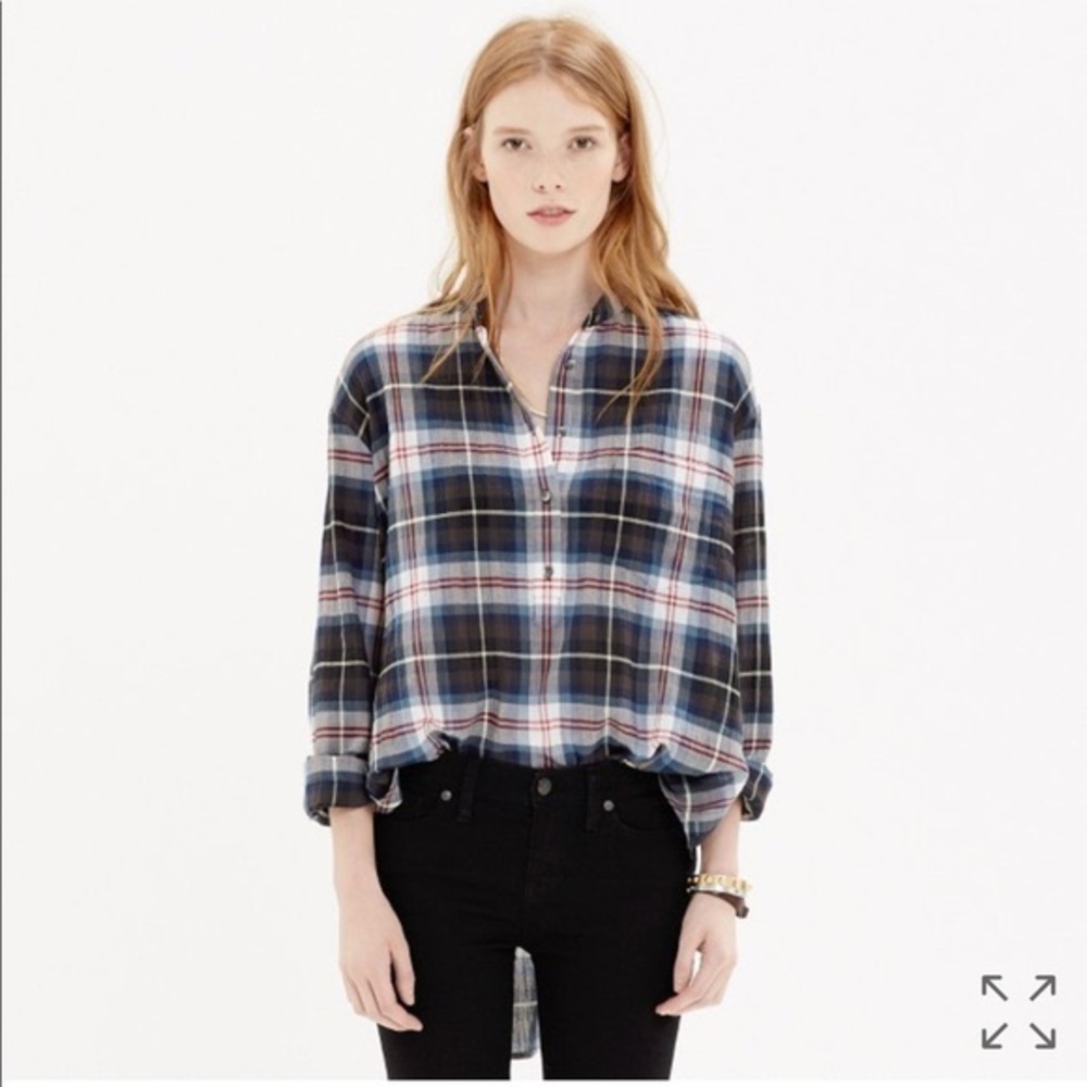 MADEWELL mandarin collar popover wheaton plaid